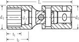 Stahlwille 1/4" UNIFLEX sockets size 1/4" L.32mm, d1 9,6 mm, d3 5,2 mm