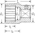 Stahlwille 1" Socket size 50mm L.80mm, d1 66 mm, d3 43 mm